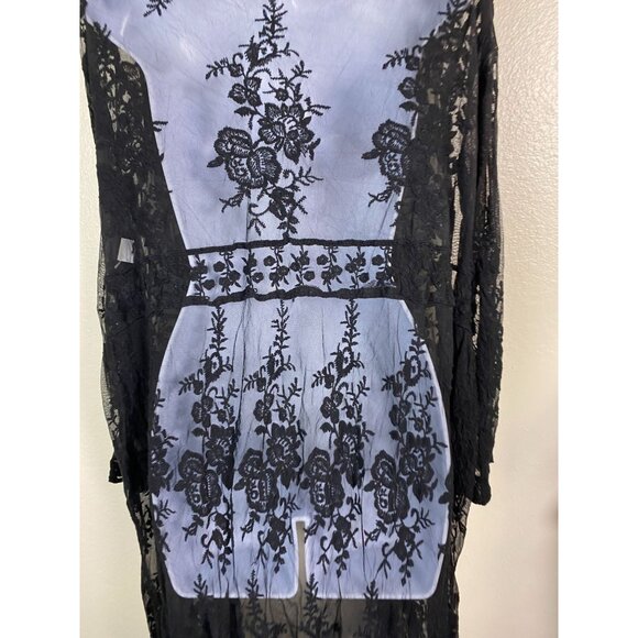 Hers & Mine Black Lace Kimono Long Cardigan Size M/L Sheer Mesh Grunge Gothic - Picture 13 of 15